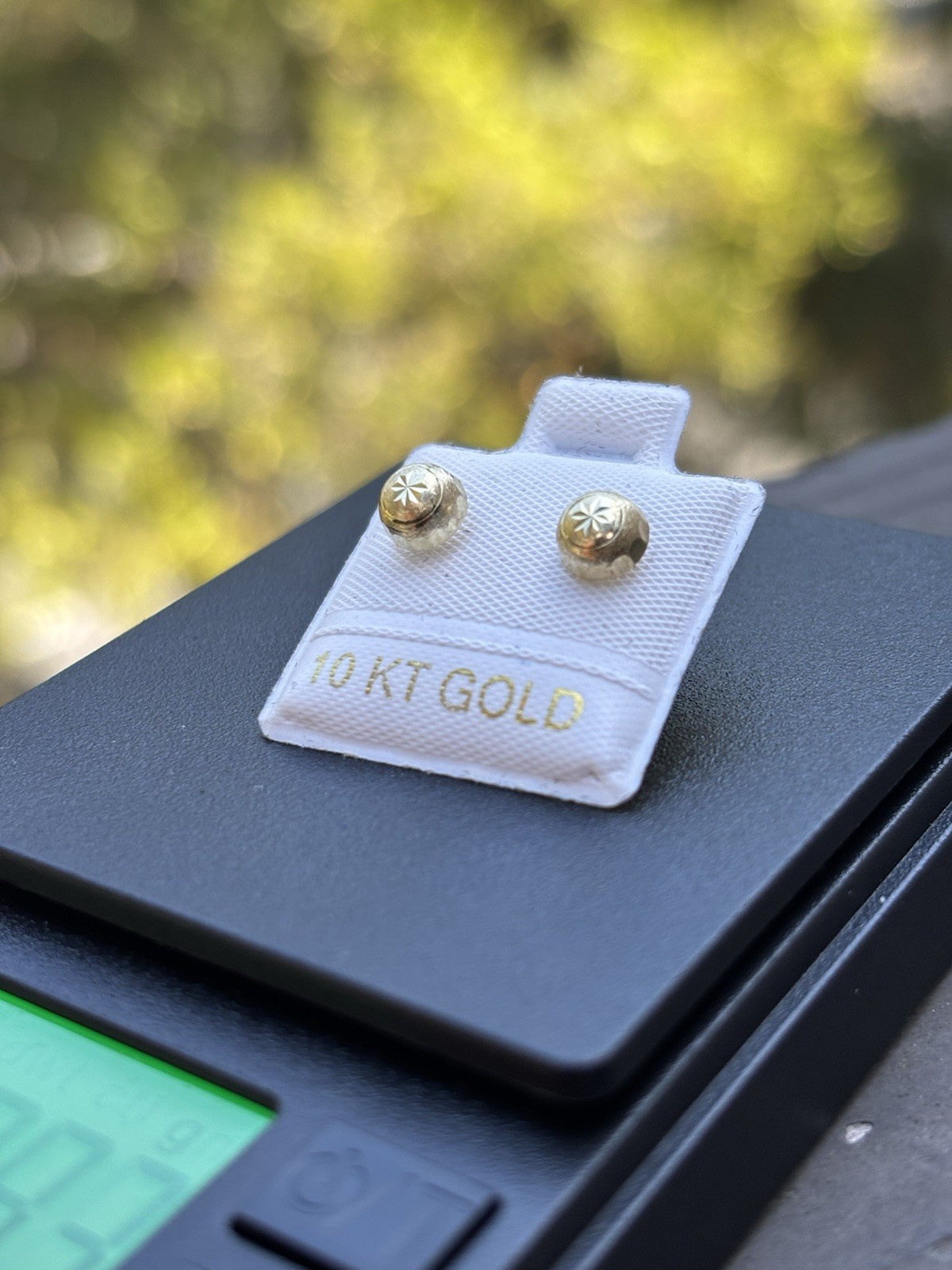 10K Yellow Gold Round Stud Earrings ,double view