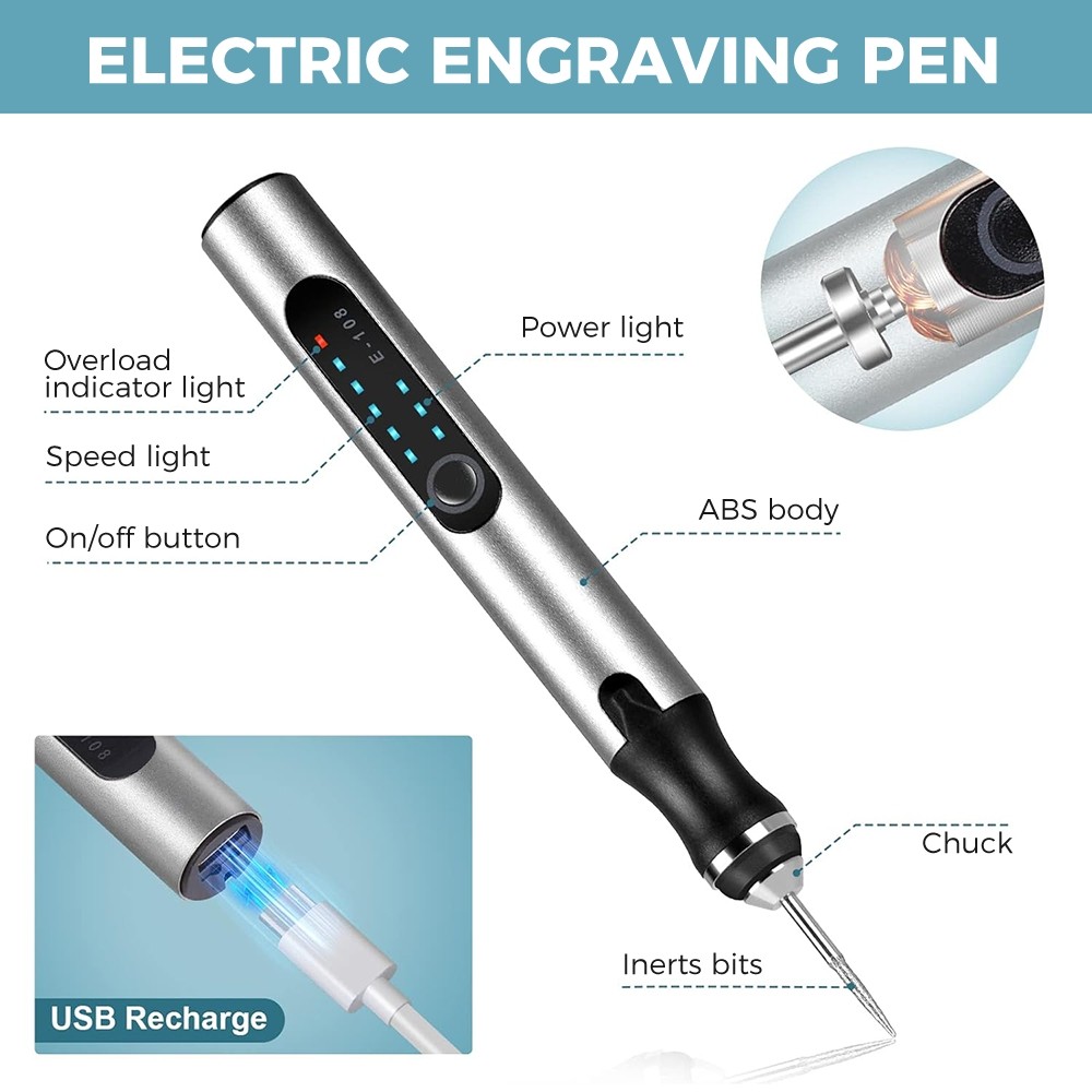 USB Rechargable Engraving Pen with 34 Bits Mini Electric DIY Engraver Cordless