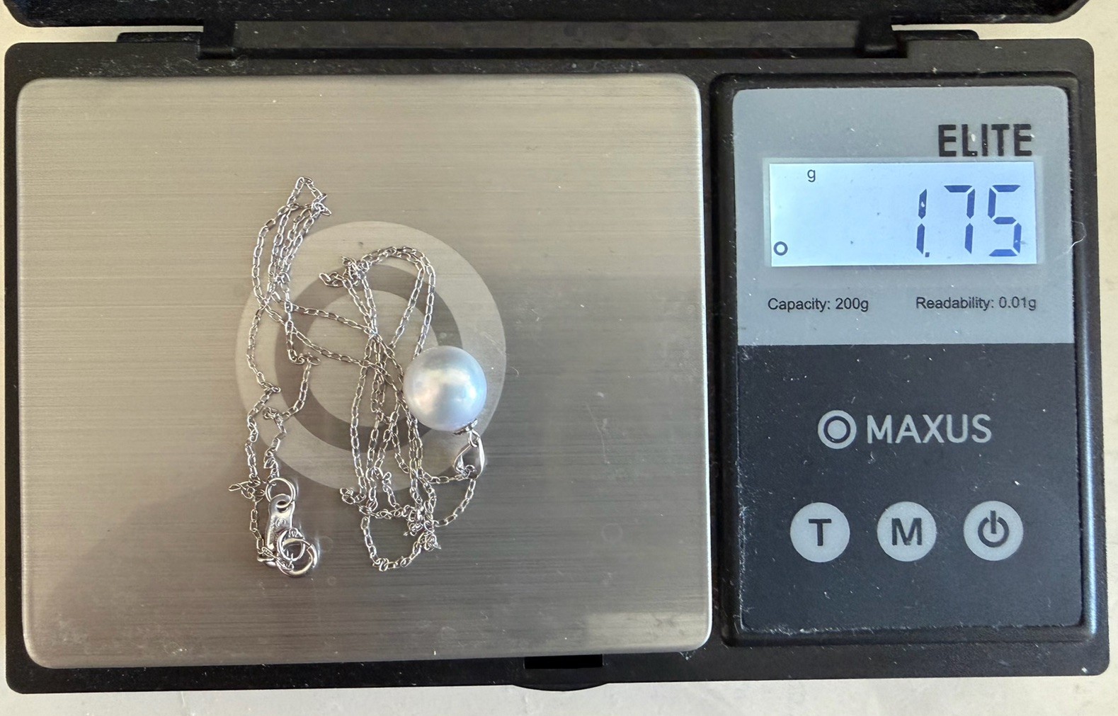 Gleaming 8.7mm Silver Gray Blue Akoya Pearl 18k Pendant 14k White Gold Chain 18”