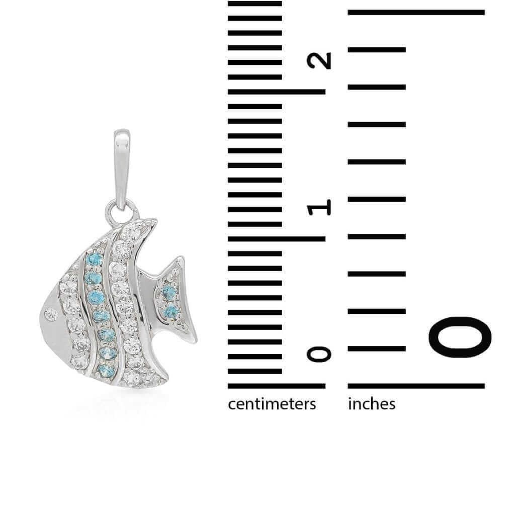 14K Yellow Gold White Gold 0.20Ct CZ & Aquamarine Fish Pendant