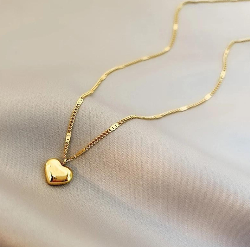 Woman Girl Silver Gold Plated Stainless Steel Heart Charm Love Chain Necklace AG