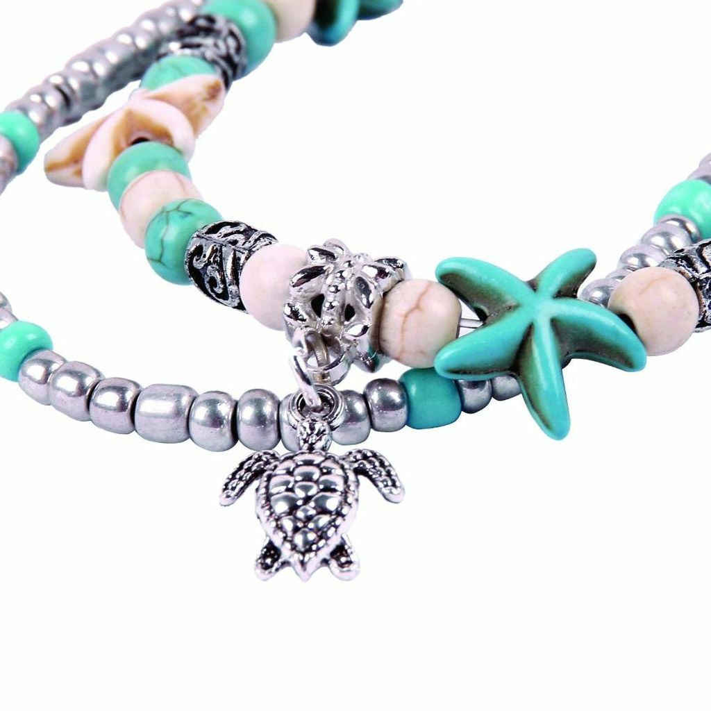 Boho Ankle Bracelet Silver Tone Women Fashion Beaded Adjustable Beach Anklet US