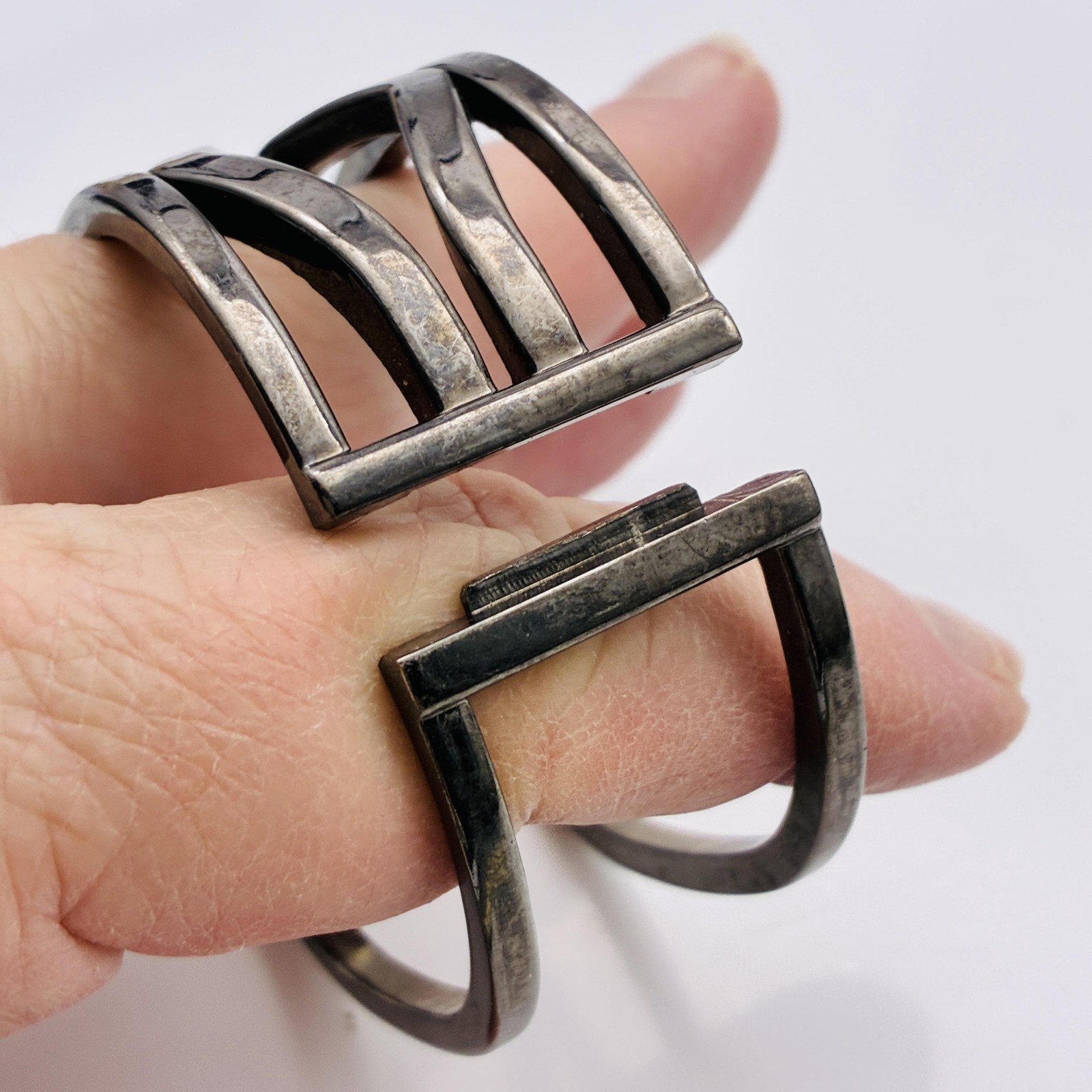 Silver Tone Geometric Clamper Bracelet Triple Bar Snap Fashion Jewelry