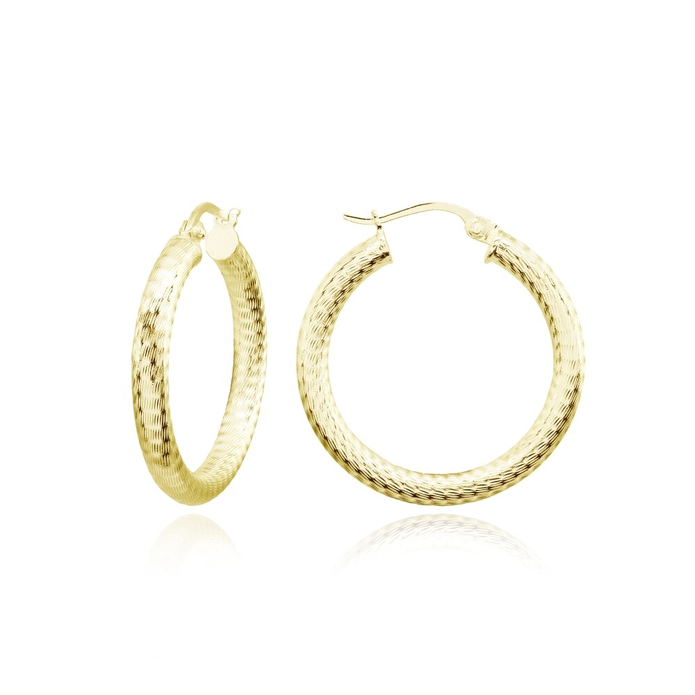 3mm Textured Click-Top Round Gold Plated Sterling Silver 25mm Hoop Earrings