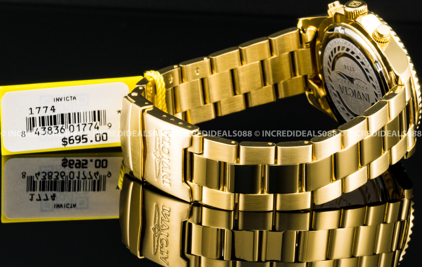Invicta Men Pro Diver Chronograph 18k Gold Plated Champagne Dial 43mm Watch 1774