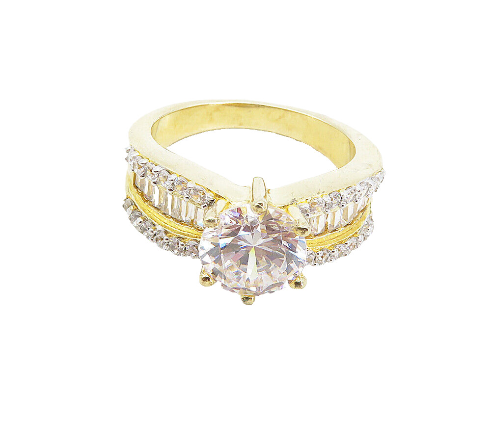 SETA 925 Silver Cubic Zirconia Gold Plated Solitaire Accent Ring Sz 7 RG8755