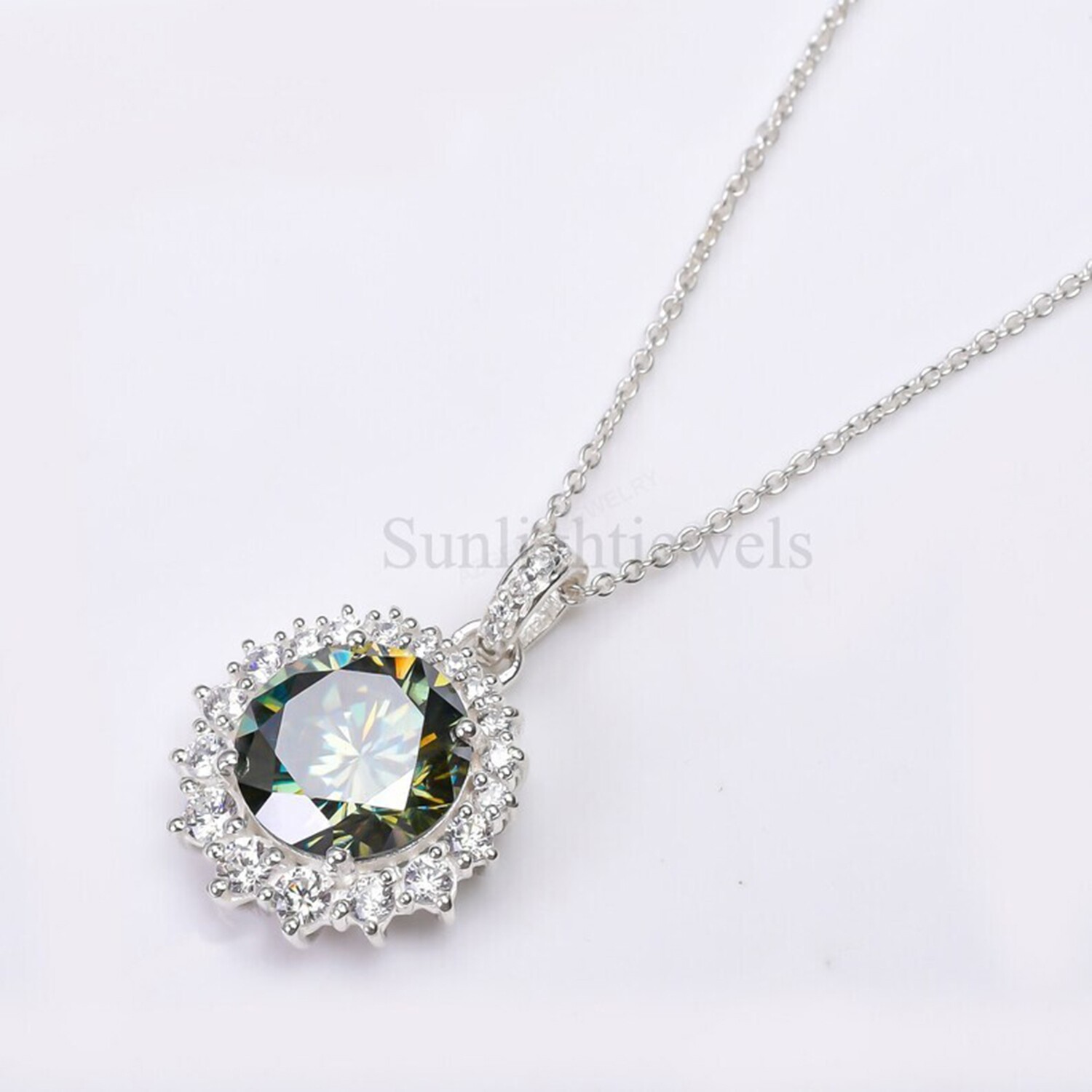925 Silver 6.7 Ct Blue Lab Grown Diamond Round Cut Statement Necklace – Dainty