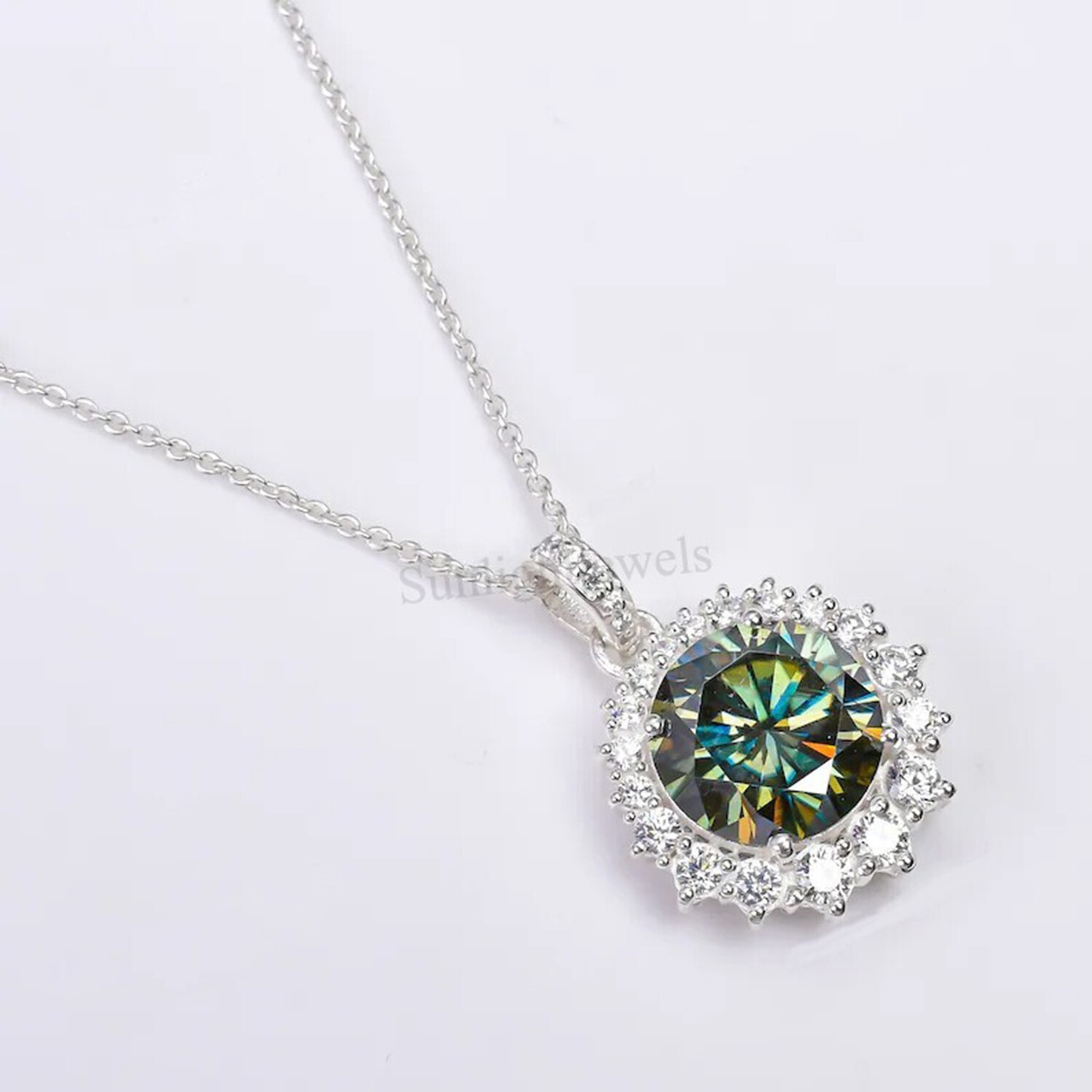925 Silver 6.7 Ct Blue Lab Grown Diamond Round Cut Statement Necklace – Dainty