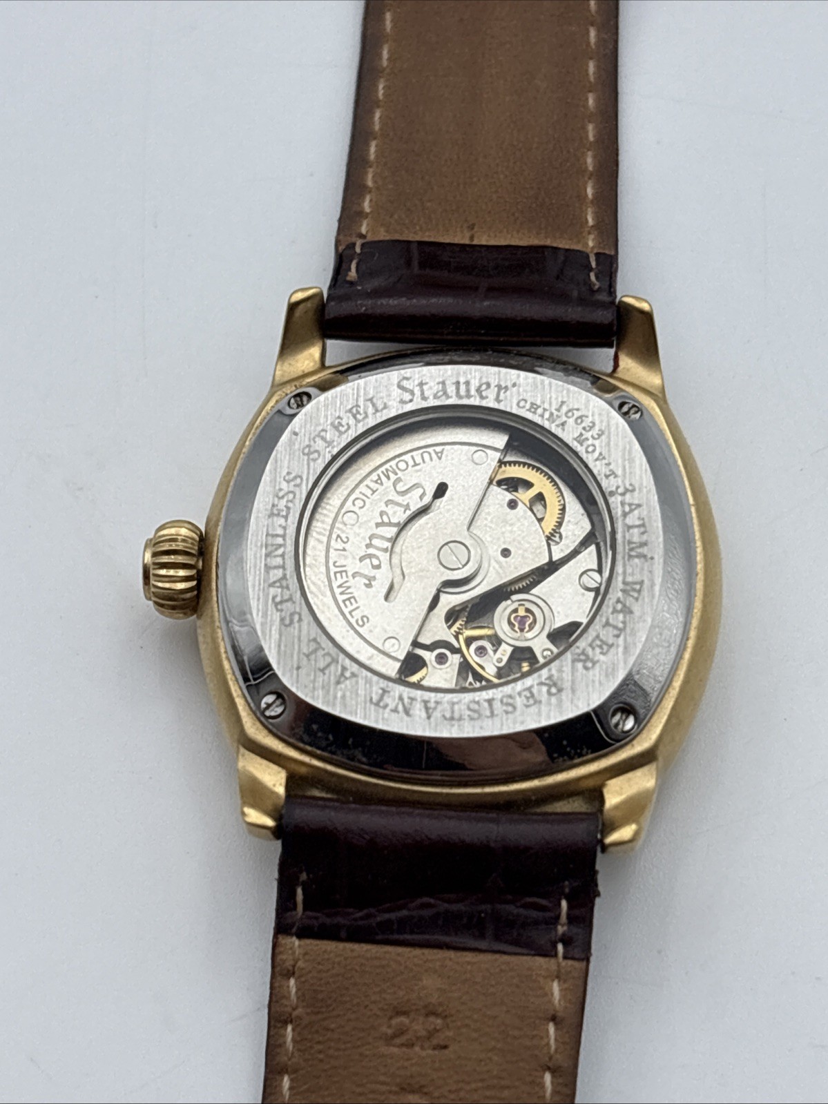 Stauer 1930 Dashtronic Automatic Watch Gold Tone 21 Jewel Jump Hour Style Runs