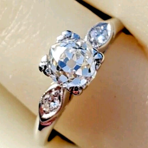 NATURAL EARTH MINED DIAMOND ORIGINAL Art DECO Engagement Ring PLATINUM Solitaire