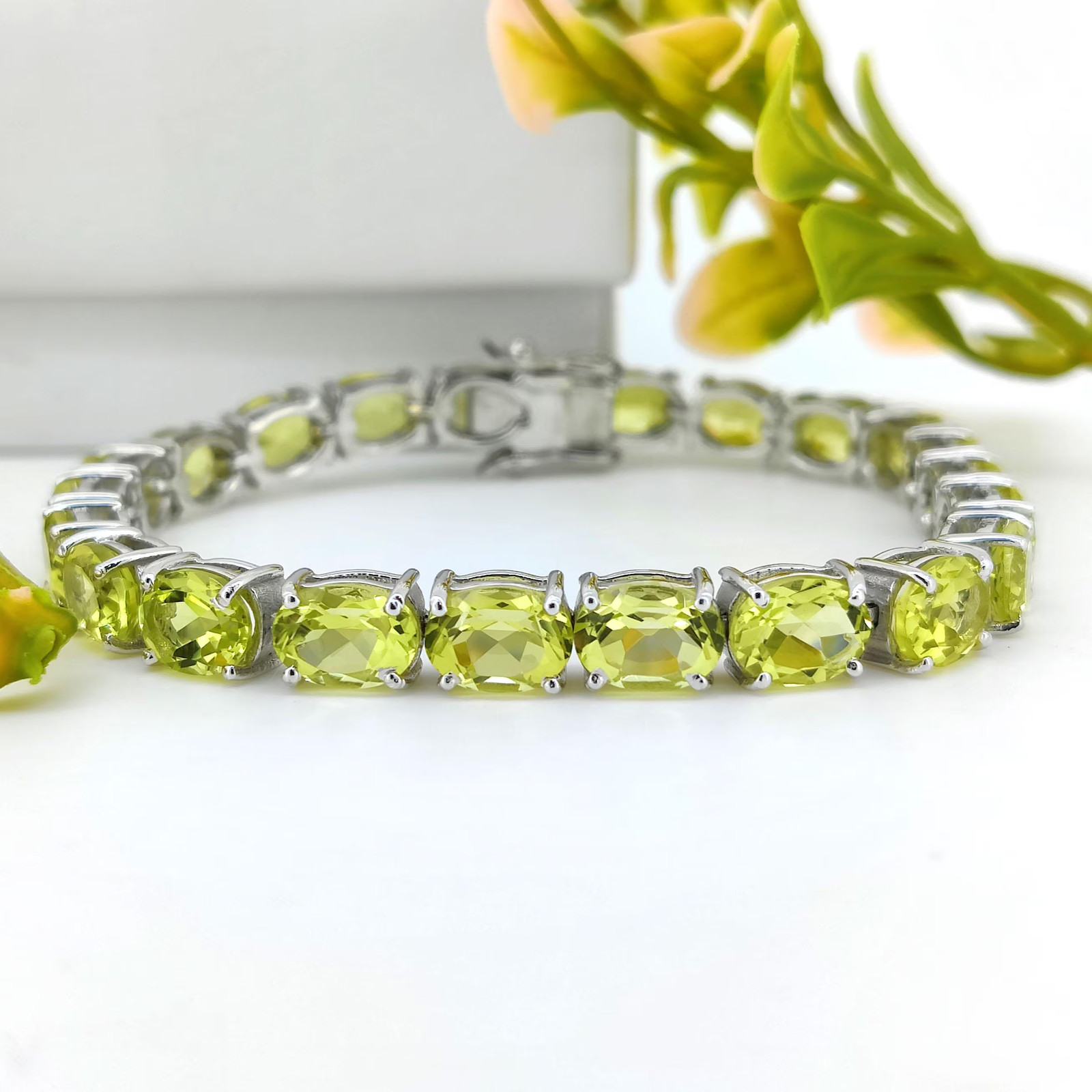 Lemon Topaz Tennis Bracelet: Oval 8x6mm Sterling Silver November Birthstone