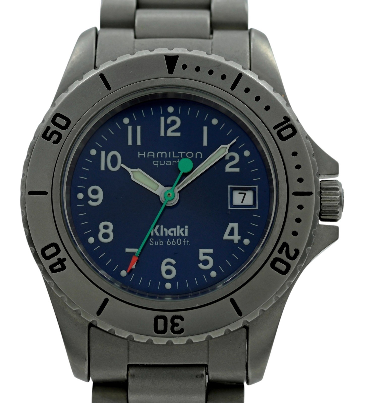 Hamilton 31mm Ladies Khaki Blue Sunburst Dial Quartz Sub 660ft Diver Watch 8587B