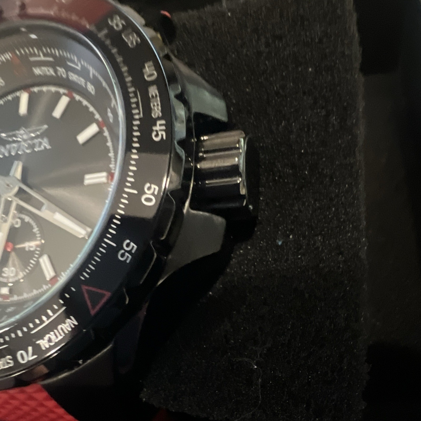 Invicta Aviator Men’s Quartz Analog Black Dial Red Silicone Strap 100m