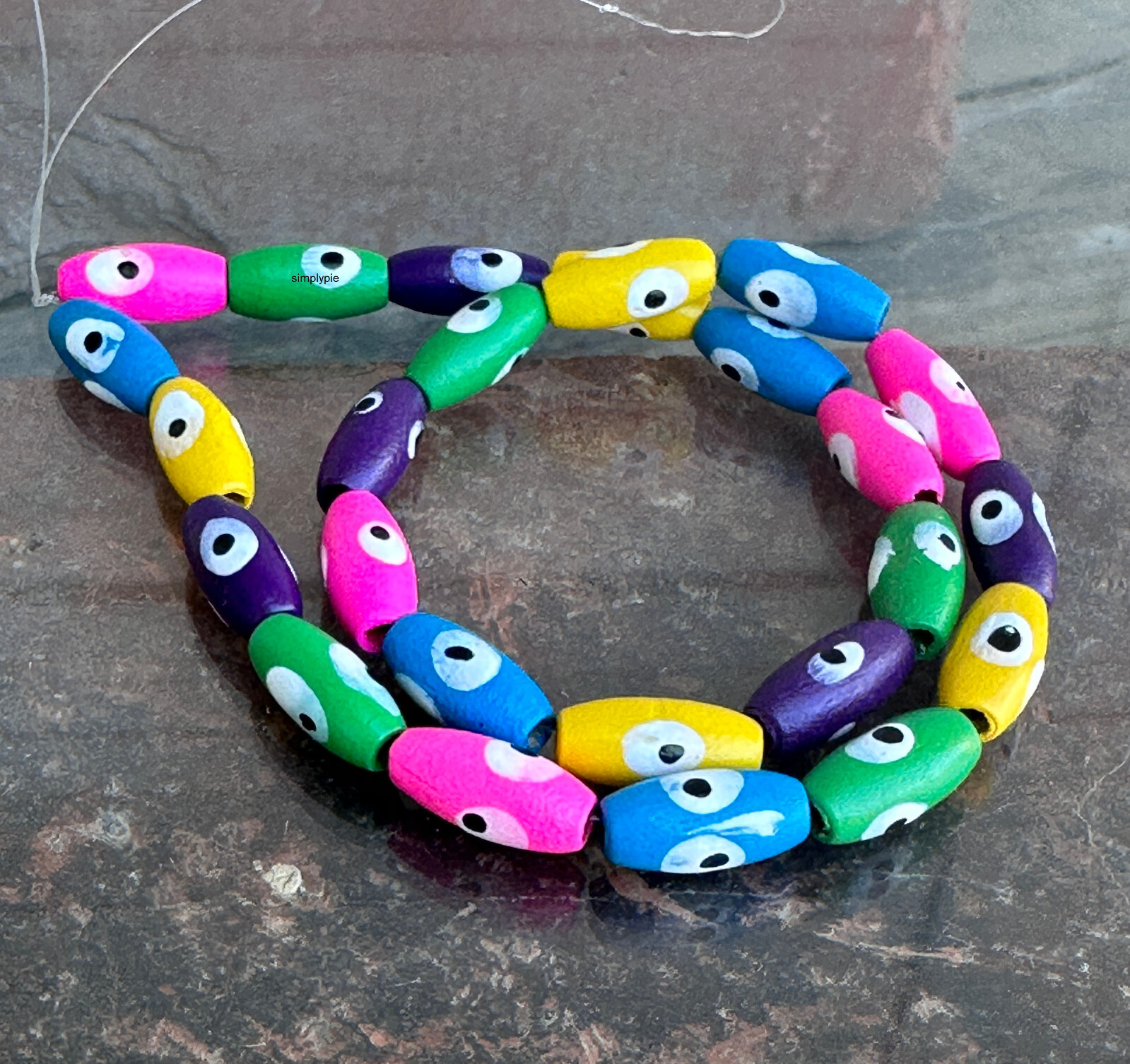 Evil Eye Colorful Oval Wood Beads Strand 25 Large Hole Korean Boxwood