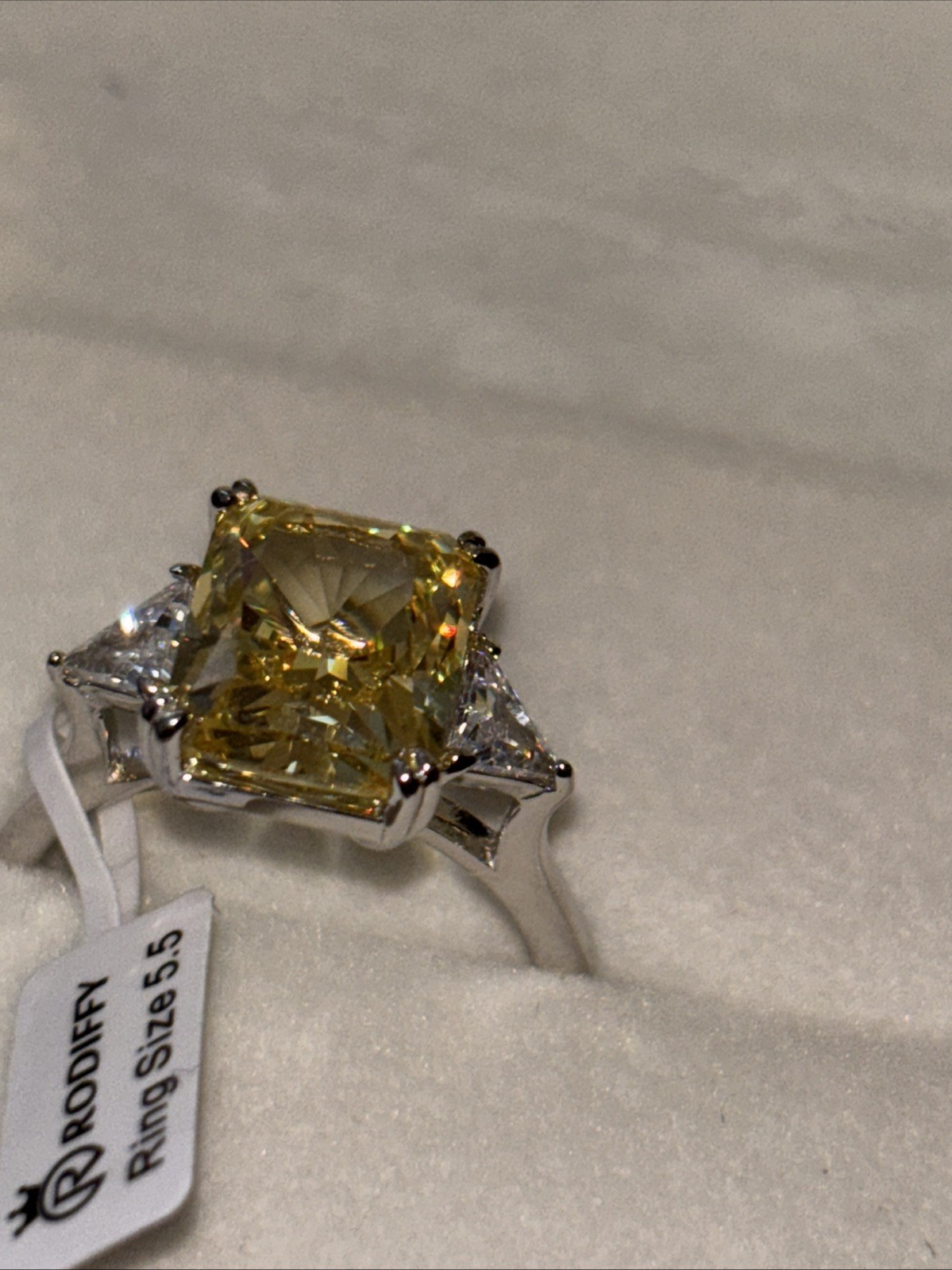 4CT Radiant Cut 3-Stone Engagement Ring,Yellow CZ Rodiffy 925 Silver