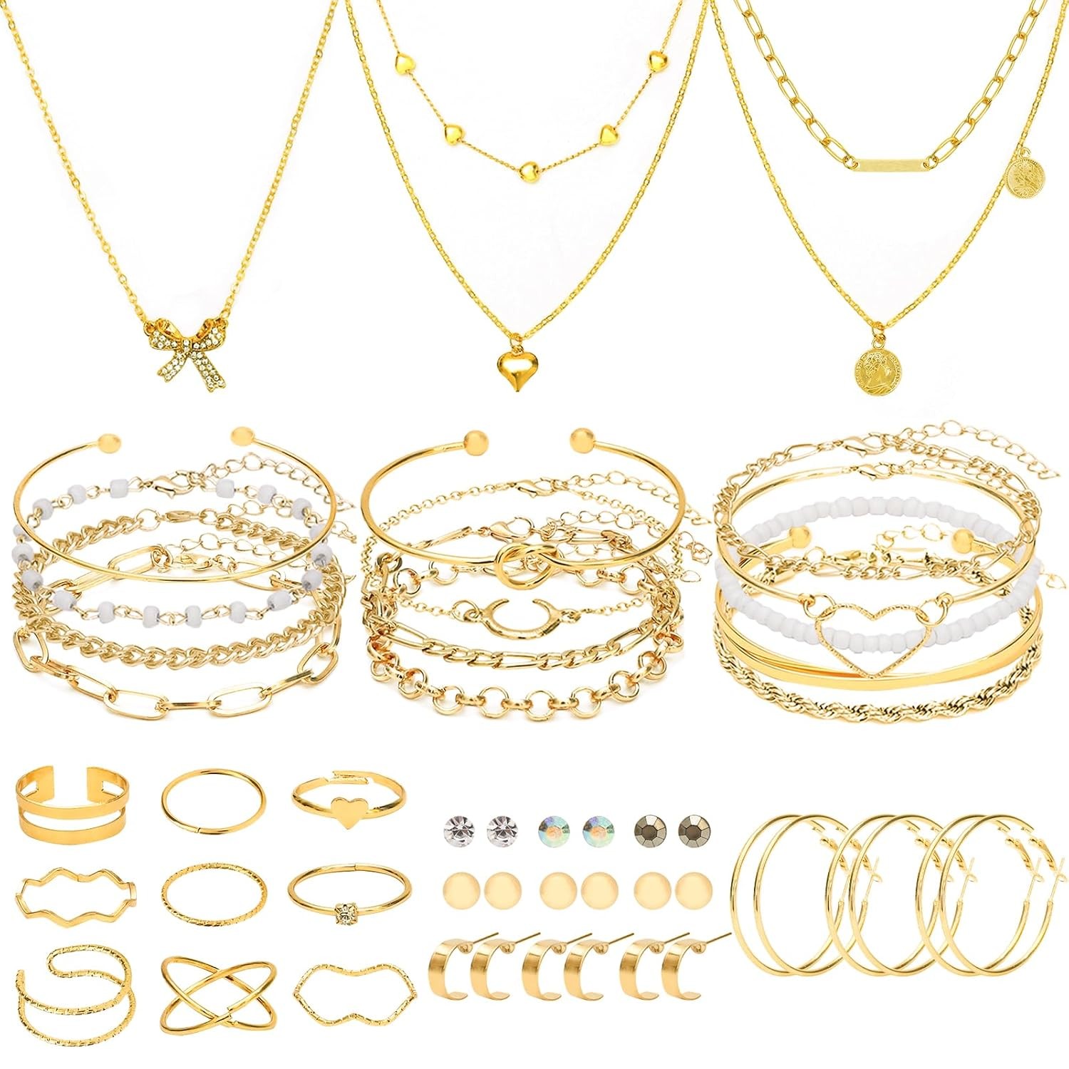 NEWITIN 49 Pieces Gold Jewelry Set for Women Fashion Costume Jewelry Gold Plated