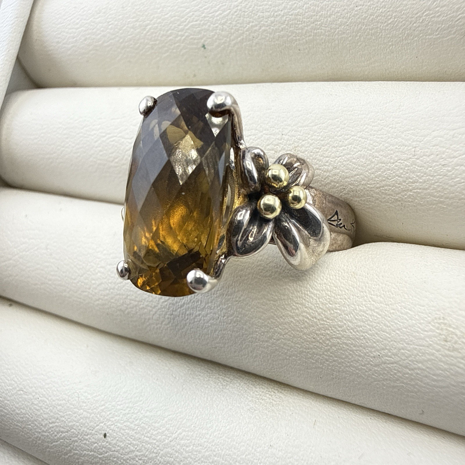 Ann King Ring Sterling Silver 18k Yellow Gold Flower Smoky Quartz Size 9 Floral