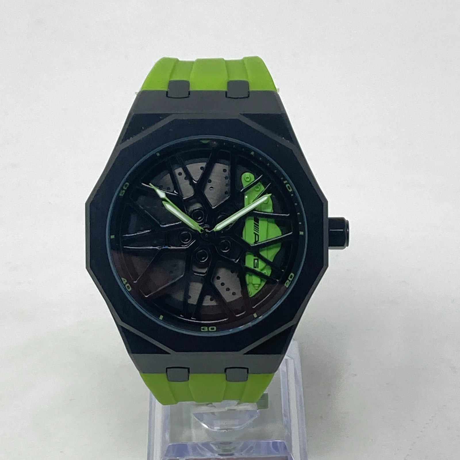 HMN Mercedes Petronas G55 Watch Men 48mm Black Green Spinning New Battery 8.75″