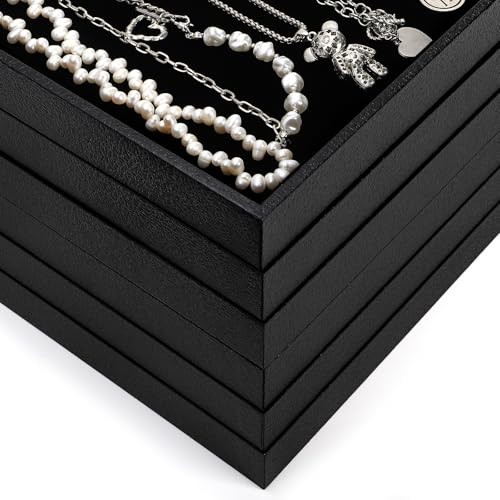 6 Pack Black Velvet Jewelry Tray, Large Velvet Jewelry Organizer Tray,