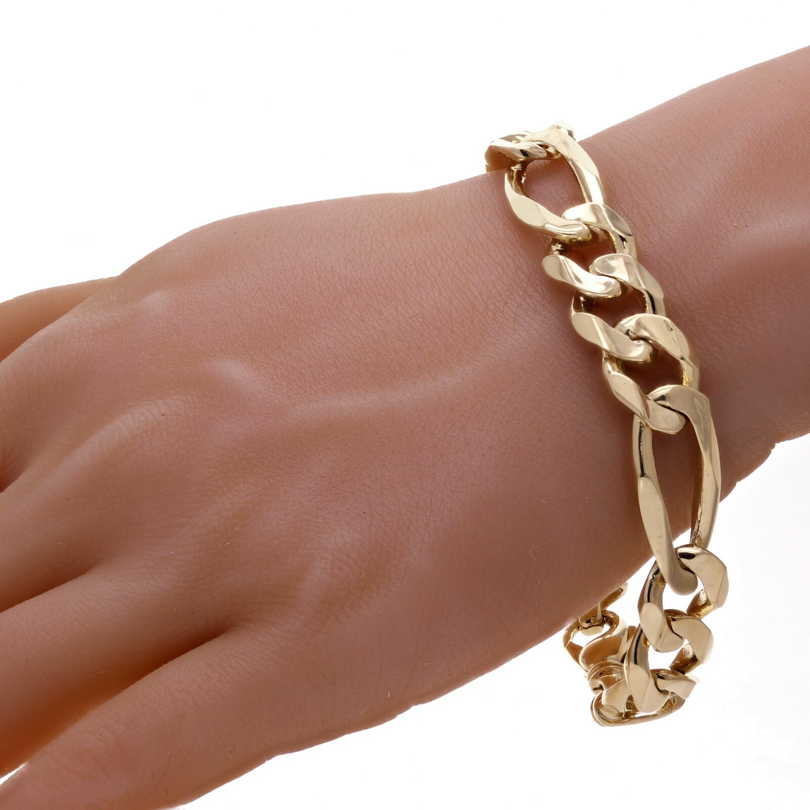 10k Yellow Gold Solid Heavy Link Figaro Chain Bracelet 9.25″ 12.7mm 43.2 grams