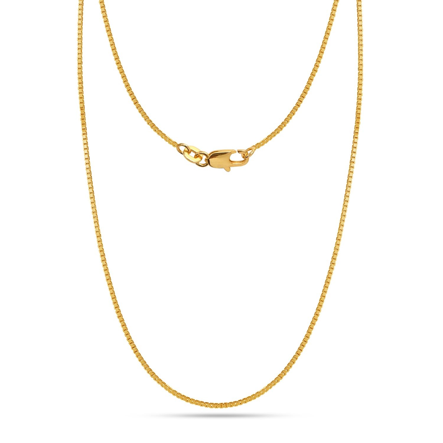 Box Chain Necklace for Women | 14K Gold-Plated 0.8mm Thin Box Chain Necklace 22