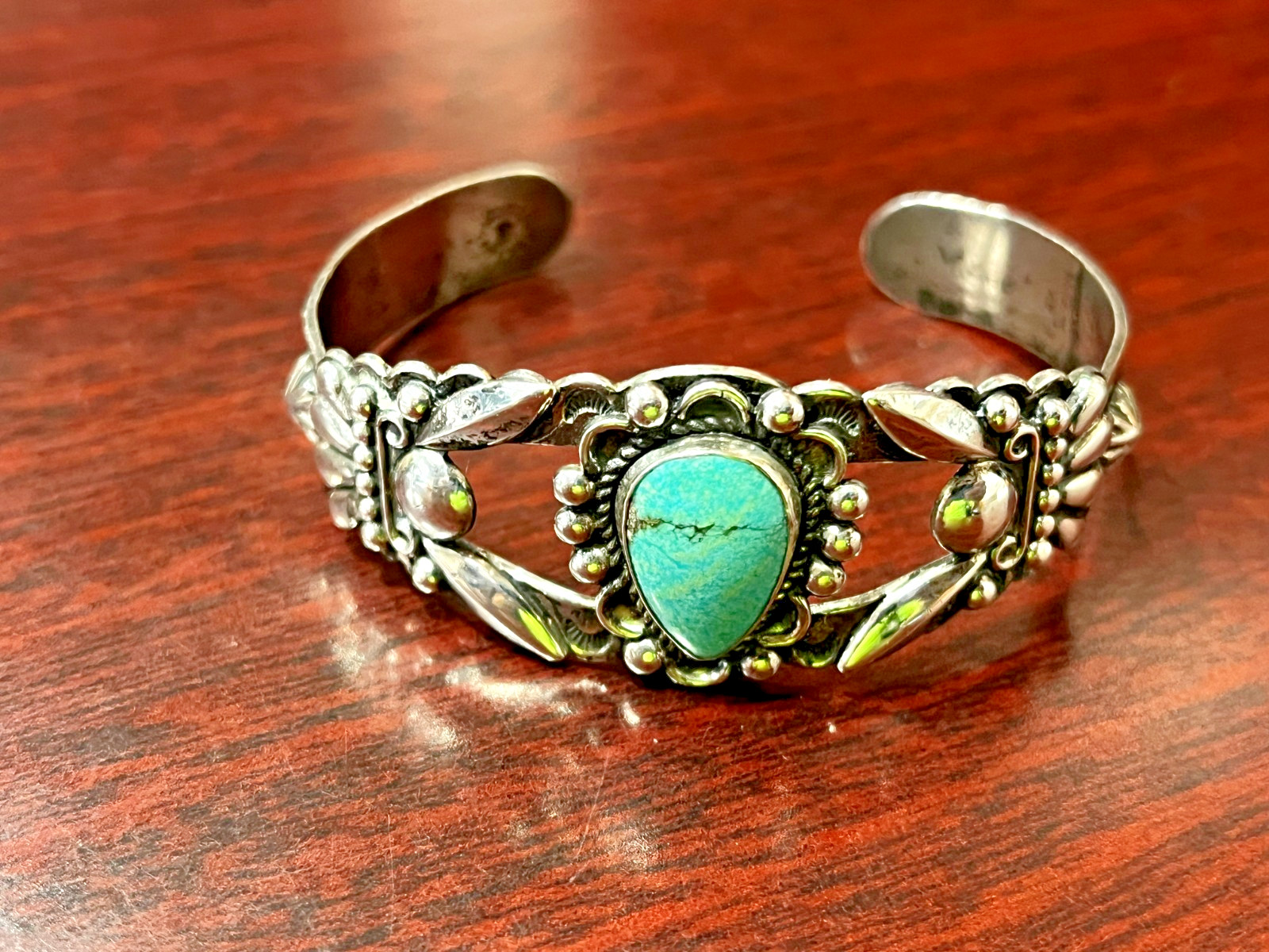 Vtg. Bell Trading Sterling Silver Turquoise Cuff Bracelet 6.5″ 20.1 Grams
