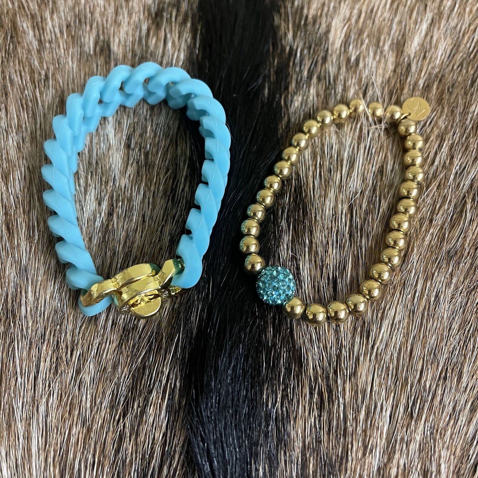 Rustic Cuff Turquoise w/ Gold Logo Madison Silicone Chain And Ireland Bracelet