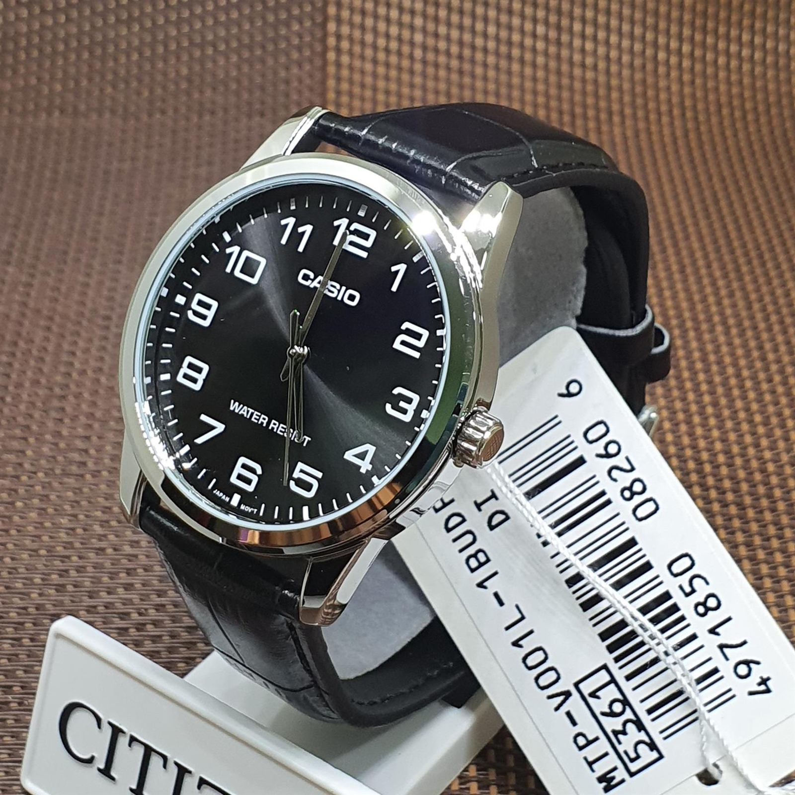 Casio MTP-V001L-1B Men’s Black Dial Black Leather Strap Analog Quartz Watch