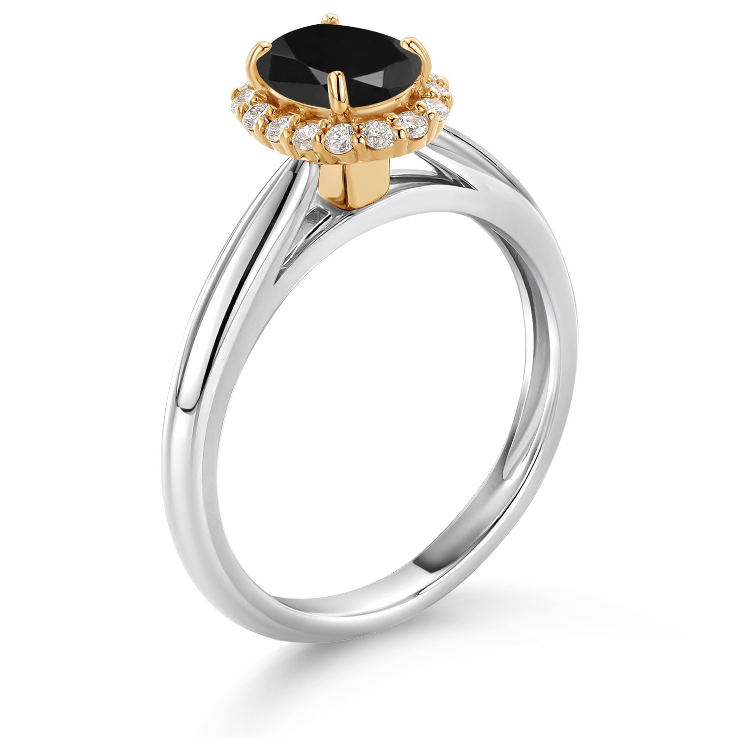 925 Sterling Silver and 10k Yellow Gold Black Sapphire and White Lab Grown