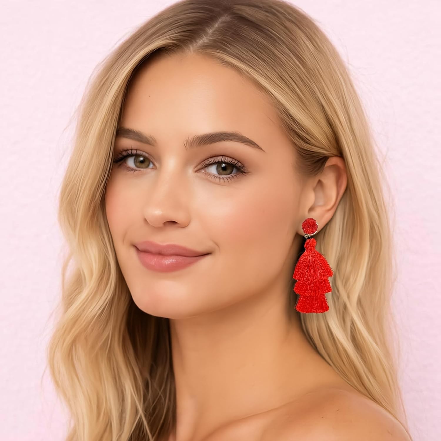 Lightweight Red Tassel Earrings for Women – Chic Drop Design, Perfect Gift