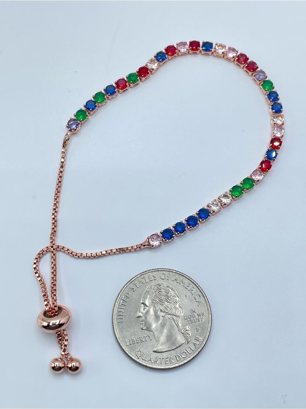Rose Gold Multicolor Crystal Glass Adjustable Tennis Bracelet Elegant