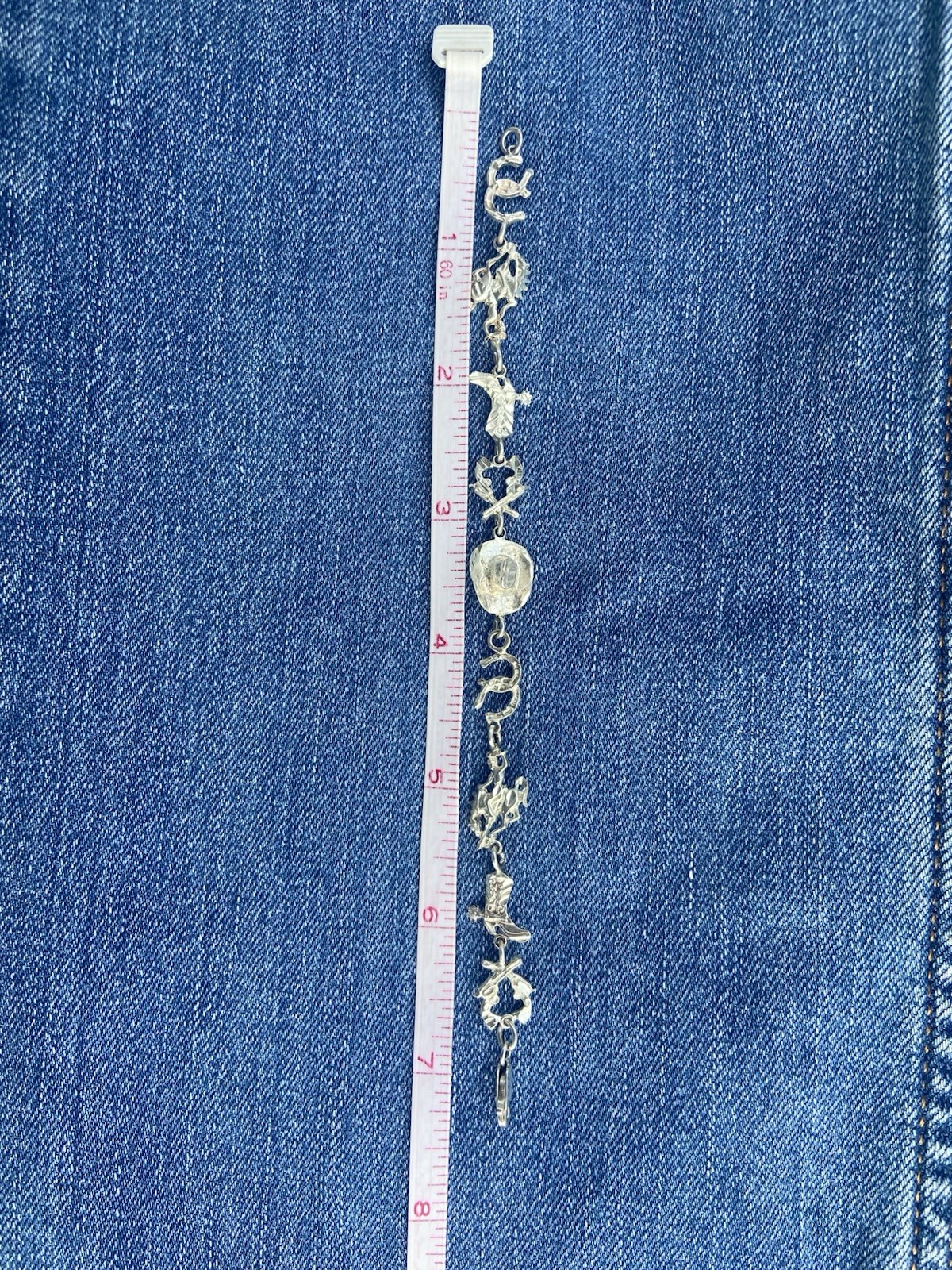 Sterling Silver 925 Vintage Western Charm Bracelet Cable Chain 7.25in