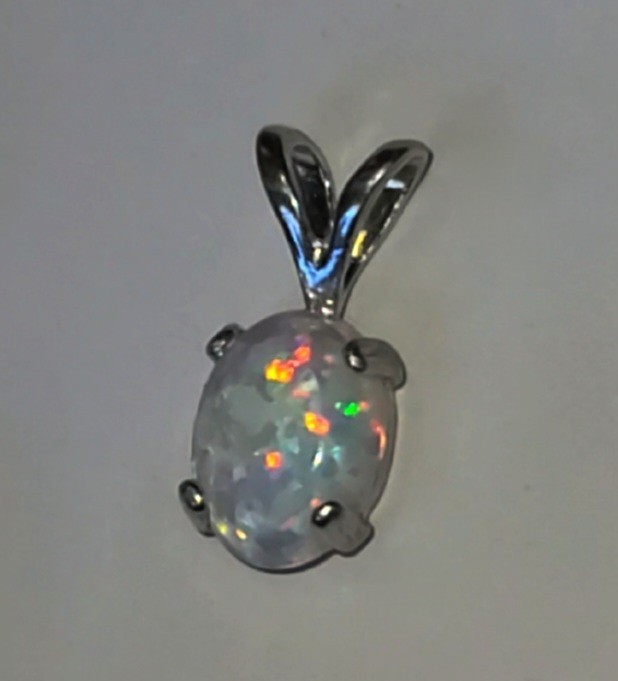 Australian Fire Opal Pendant Natural 8×6 Oval 925 Sterling Silver (SEE DETAILS)