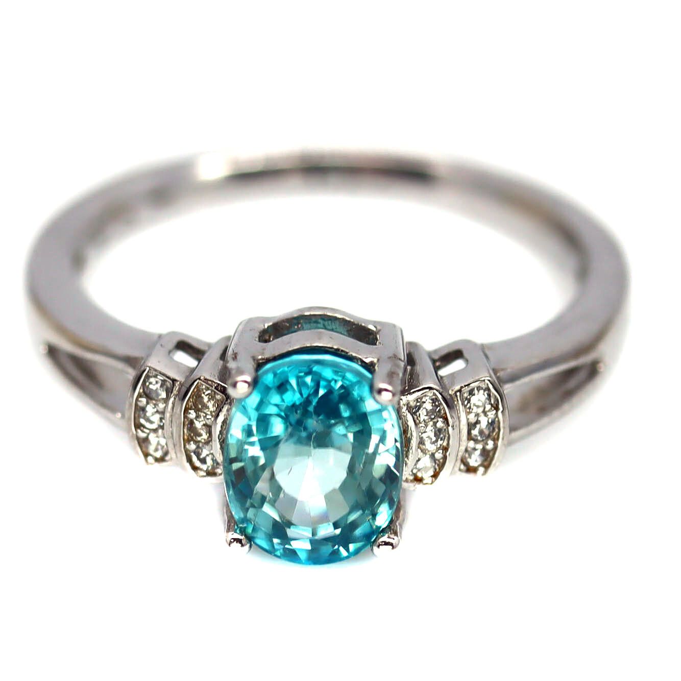 Gemstone Sea Foam Blue – White Zircon Jewelry Ring 925 Sterling Silver Size 8