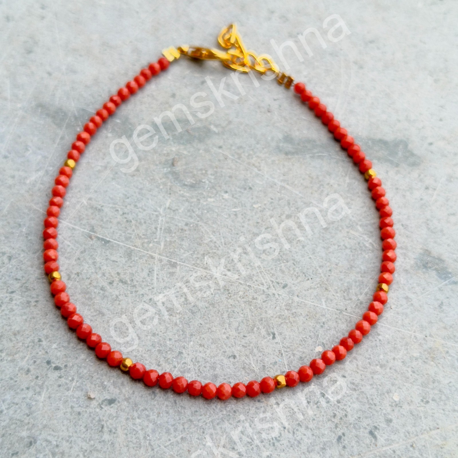 Orange Coral Beaded Bracelet 2mm | Dainty Natural Coral Gemstone Bracelet | Min