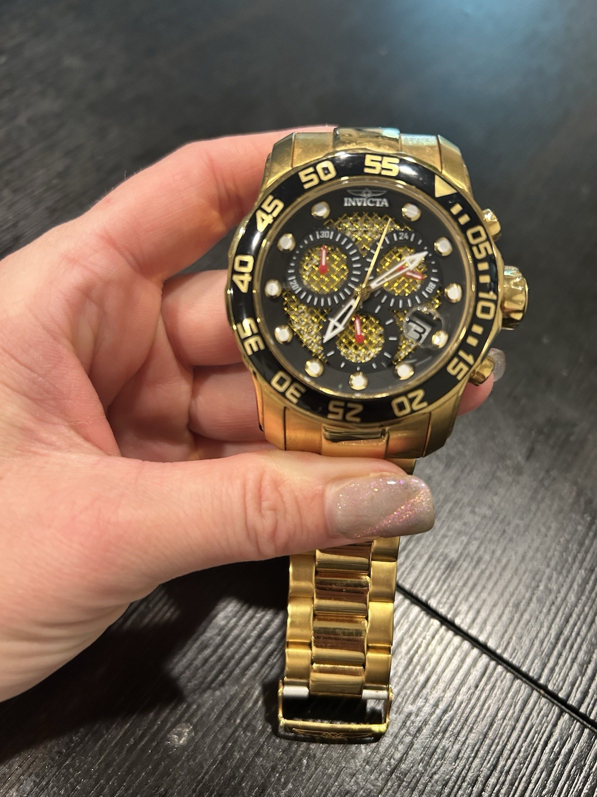 Invicta Pro Diver Men’s Quartz Chronograph Date Black Dial Gold Tone 48mm