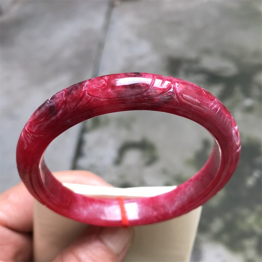 61mm Natural Icy Red Jadeite Jade Bracelet Myanmar Carving Jade Bracelet