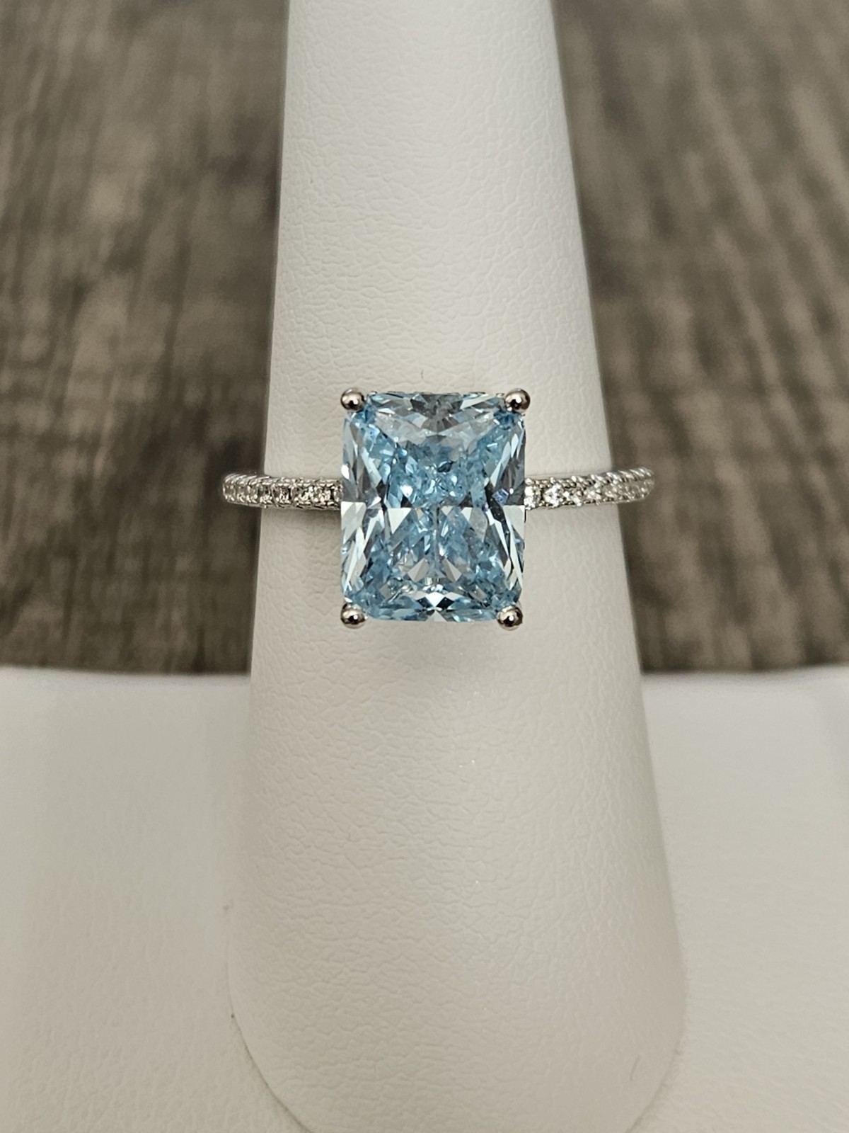 925 Sterling Silver Lab-Created Aquamarine Radiant Cut Ring 4 ct UGI Cert Sz 7