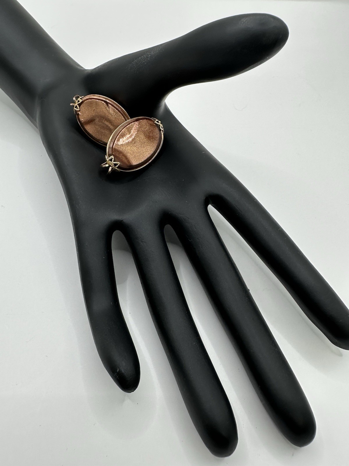 Vintage Hillcraft Earrings Copper Gold Shimmer Lucite Slip-On