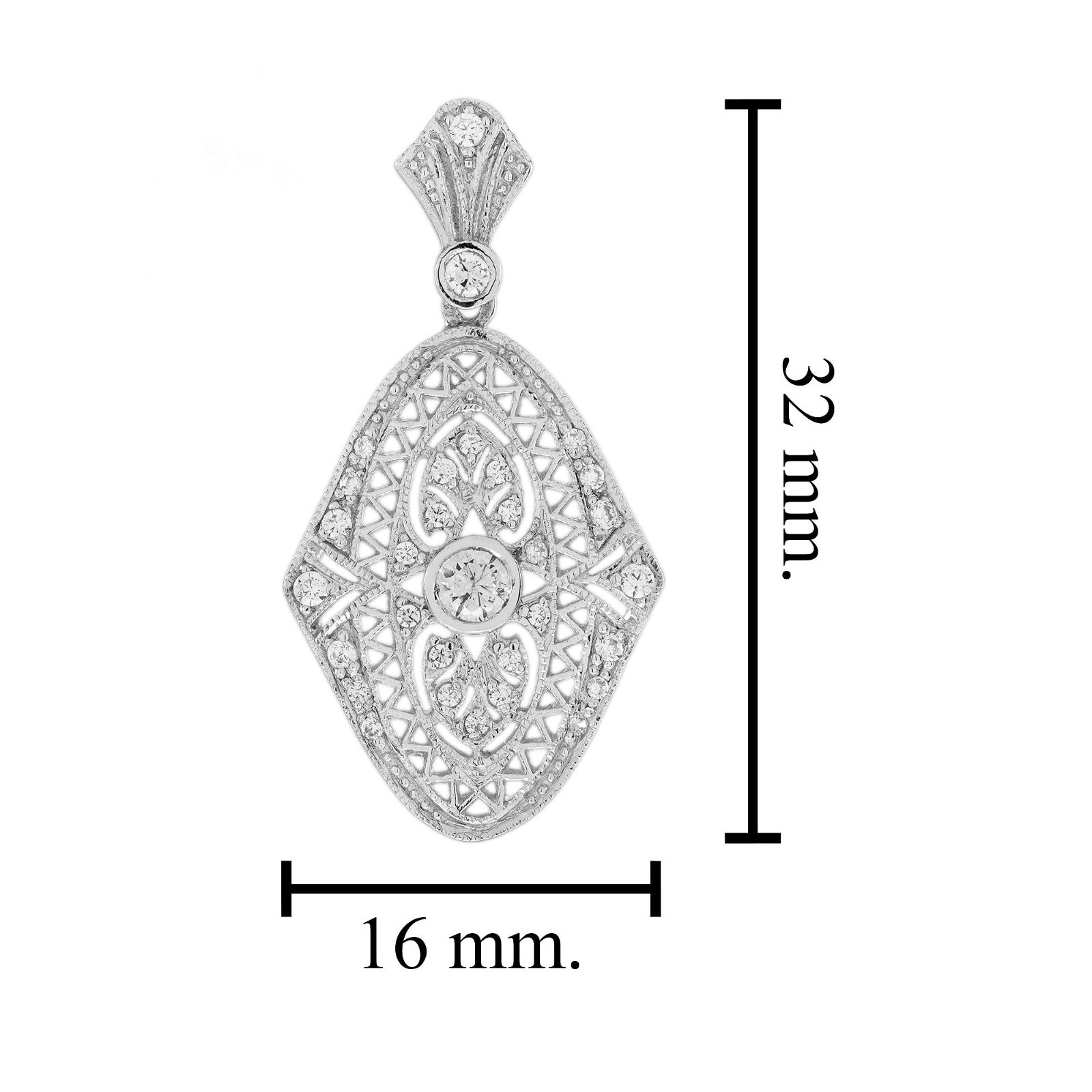 White Gold Diamond Filigree Pendant Antique Inspired Edwardian Style Necklace