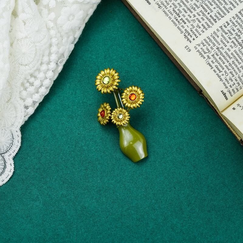 Fashion Women Enamel Flower Leave Pearl Brooch Elegant Plant Brooches for Women
