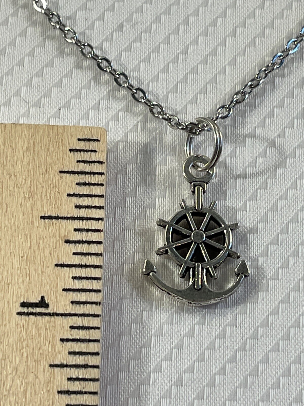 Ships Wheel Anchor Silver SM Pendant Necklace 18” Stainless Nautical NEW