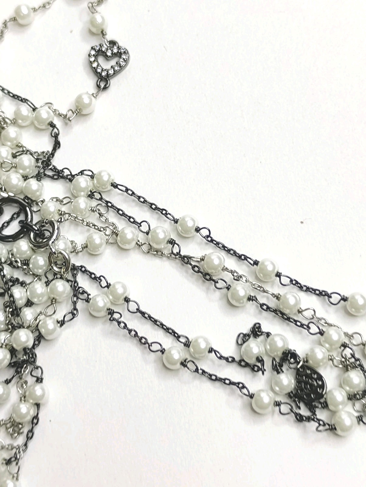 Signed CABI Faux Pearl & Rhinestone Heart Necklace