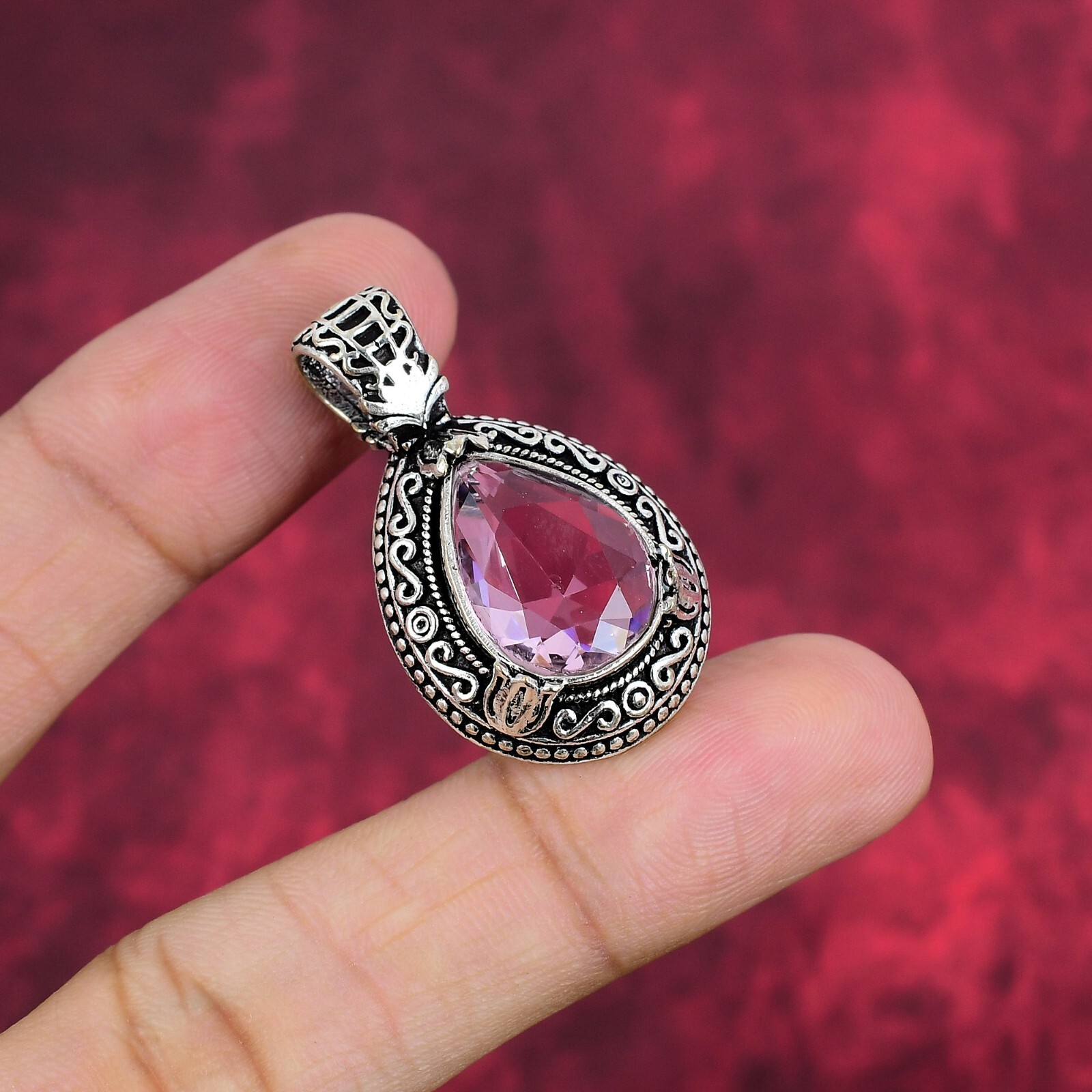 Pink Kunzite Gemstone Handmade 925 Sterling Silver Beautiful Pendant Jewelry