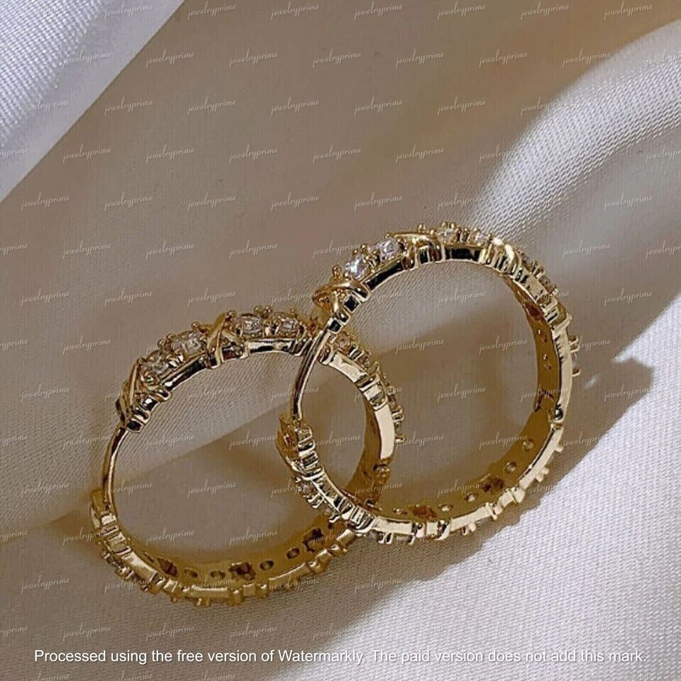 2Ct Lab Created Diamond Women Huggie Hoop Earrings 14K Yellow Gold Finish