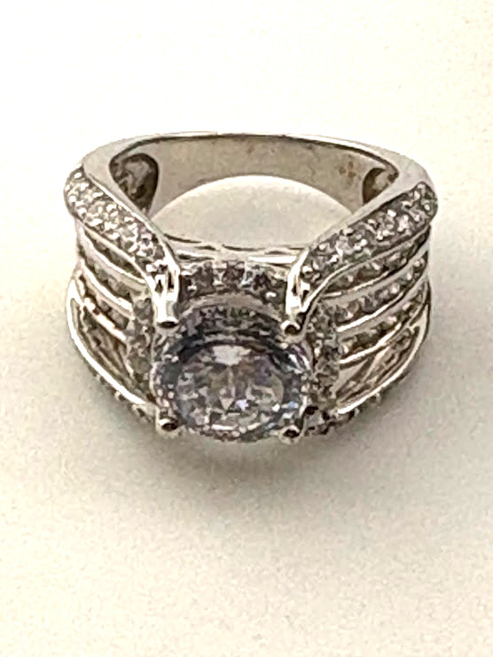 925 STERLING SILVER MULTI ROW SPLIT SHANK 8.7MM CZ RING SIZE 5 ENGAGEMENT 949
