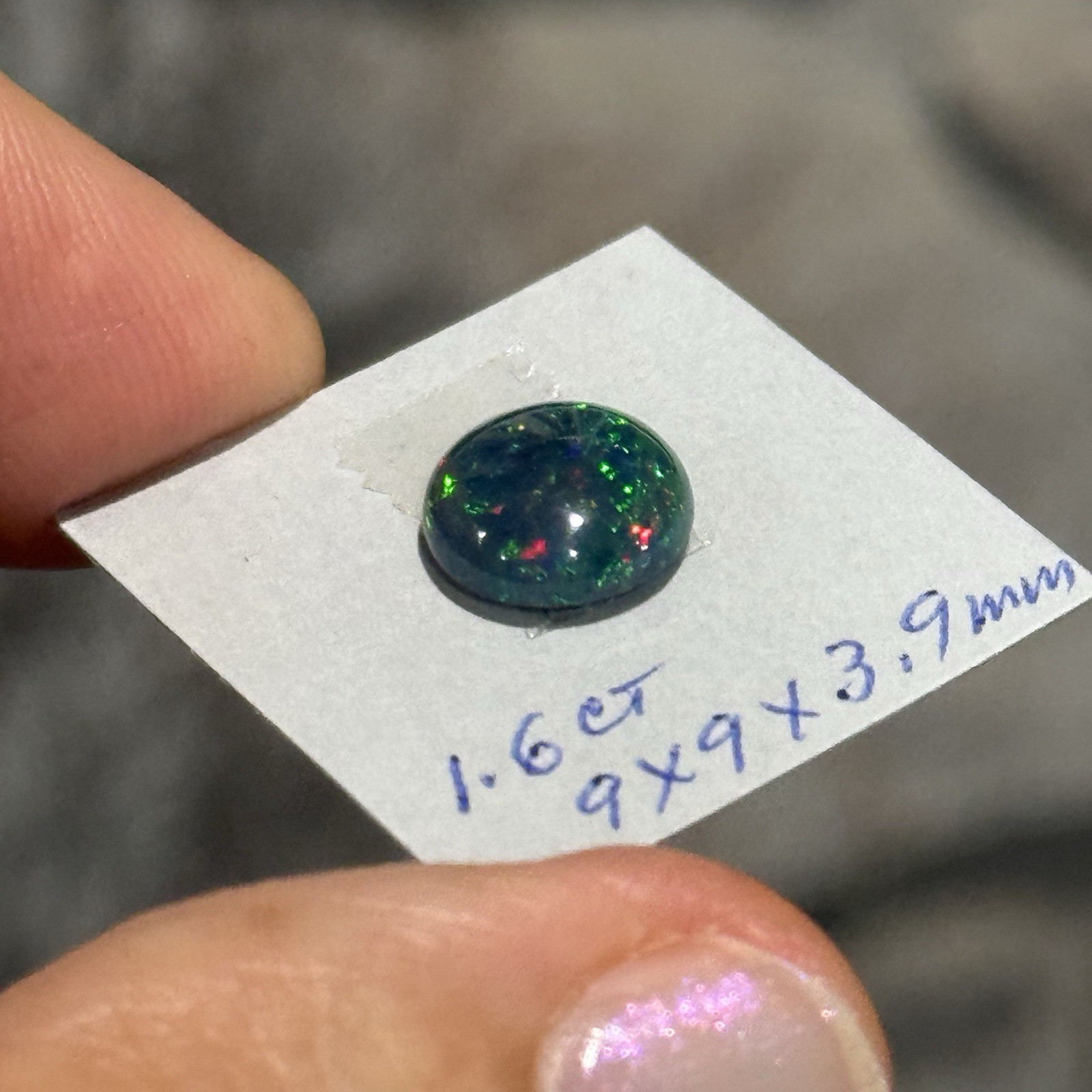 1.6ct 9x9x3.9mm Dark Green Stardust Smoked Ethiopian Welo Opal Cabochon Gem