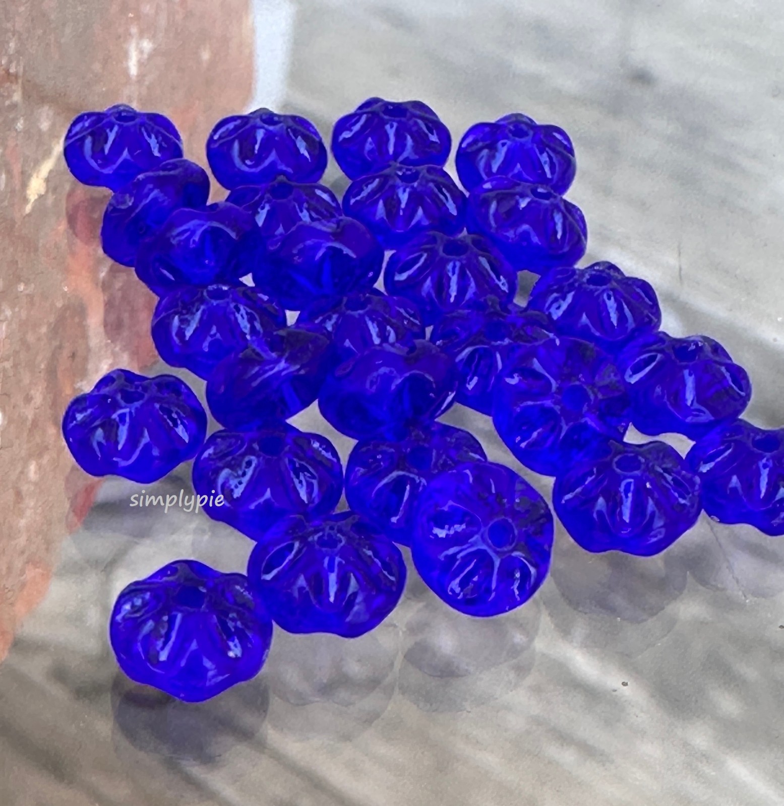 Vintage Cobalt Rippled Rondelle German Glass Beads 25 Pcs Spacer Glass Beads