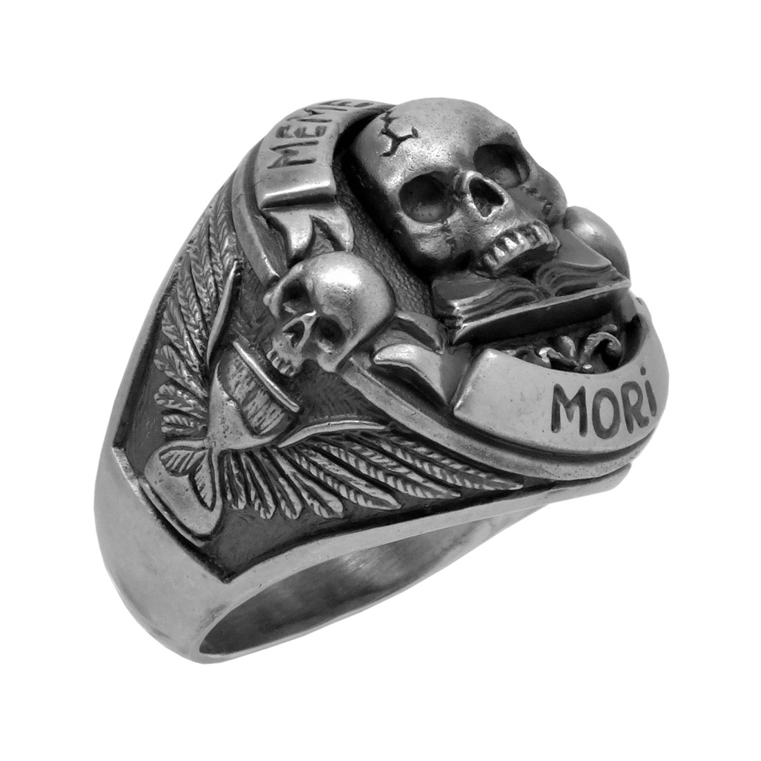 Masonic Sterling Silver 925 Skull over Book Memento Mori Men’s Ring US Sizes