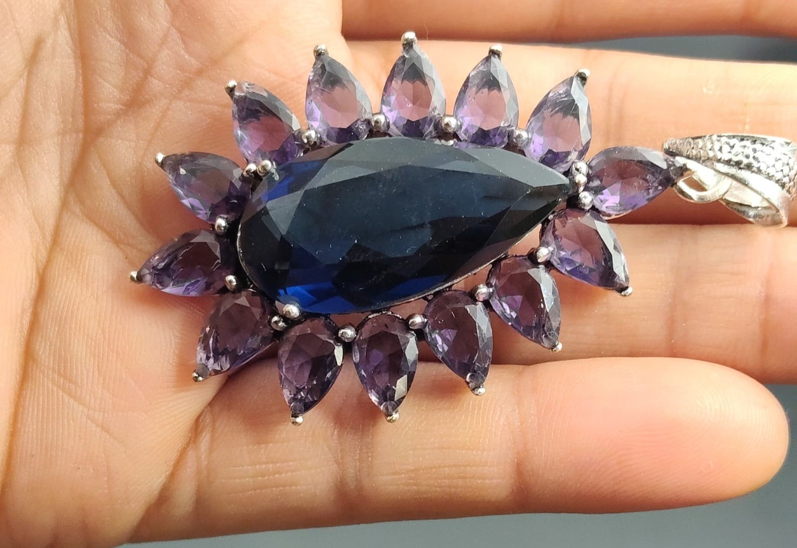 London Blue Topaz & Amethyst Gemstone Pendant 925 Sterling Silver Jewelry